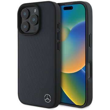 Mercedes MB Wood MS granatowy - etui iPhone 16 Pro Max