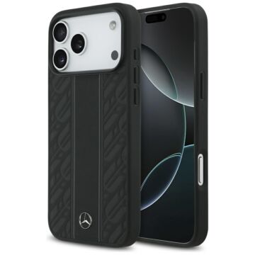 Mercedes Leather Laurel Stripes MS czarny - etui iPhone 17 Pro Max