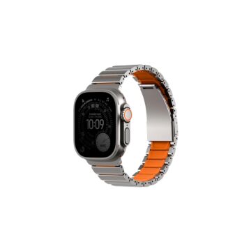 UNIQ Strova Flex srebrno pomarańczowy - pasek Apple Watch 44/45/46/49mm