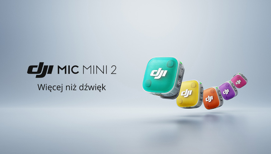 DJI Mic Mini 2 Zdjęcie mikrofonu DJI Mic Mini 2 z hasłem Więcej niż dźwięk.