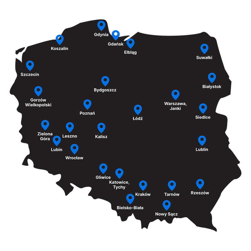 Mapa salonów iSpot w Polsce