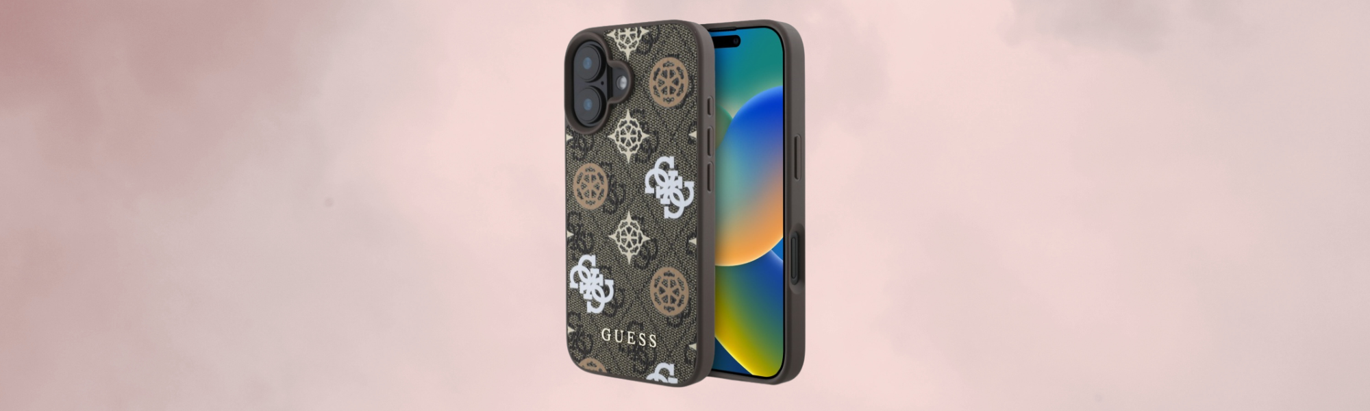 Guess Peony On 4G Background MagSafe Etui Guess wzór 4G logo brązowe