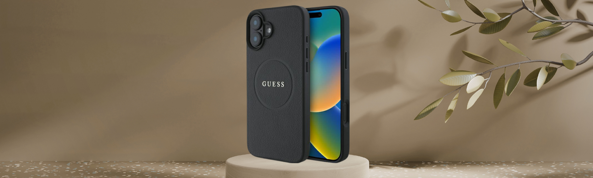 Guess Grained Ring MagSafe Etui Guess czarne eleganckie skóra ekologiczna