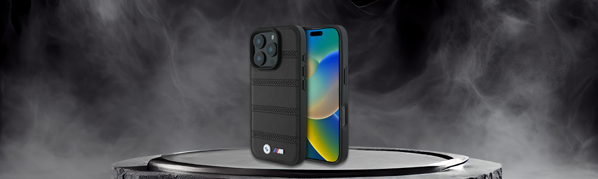 Etui BMW czarne skórzane perforowane logo
