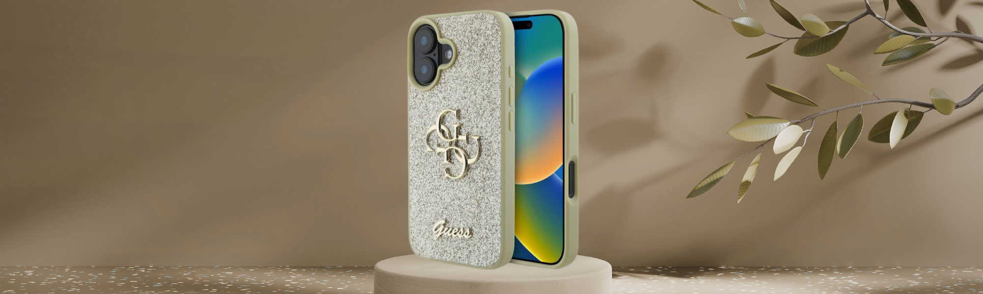 Guess Fixed Glitter Big 4G Etui Guess brokatowe złote logo 4G