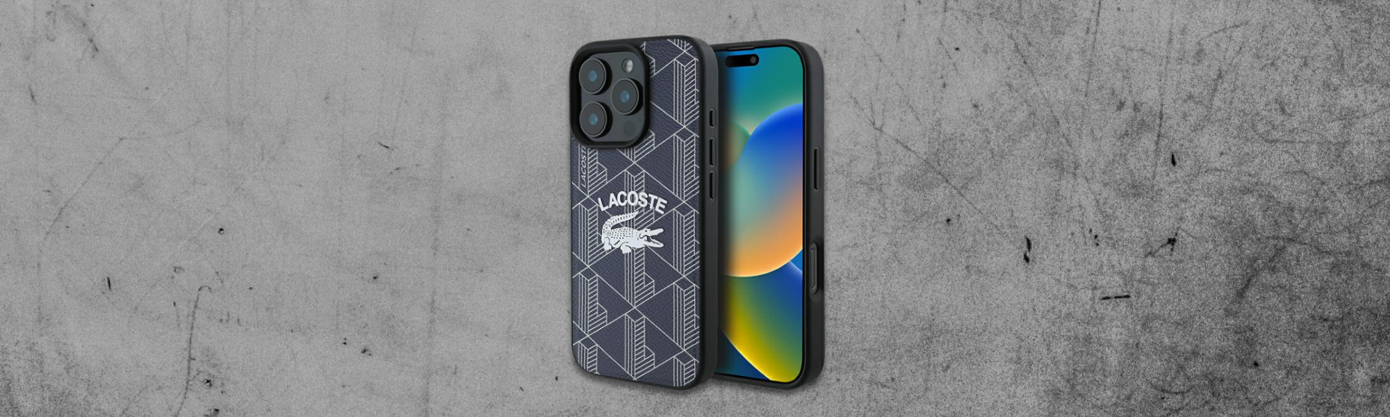 Lacoste Monogram Vintage Logo MagSafe Etui Lacoste przód tył geometryczny wzór logo