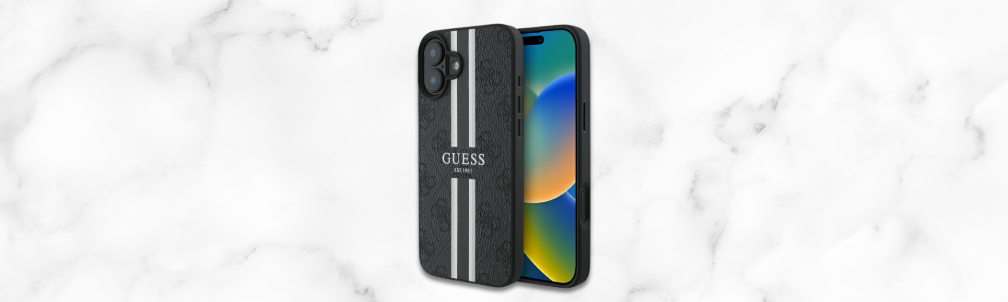 Czarne etui Guess paski logo