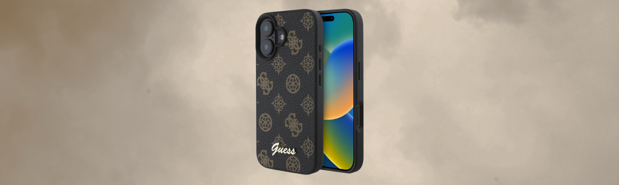 Guess Peony Script MagSafe Etui Guess czarne wzór logo eleganckie