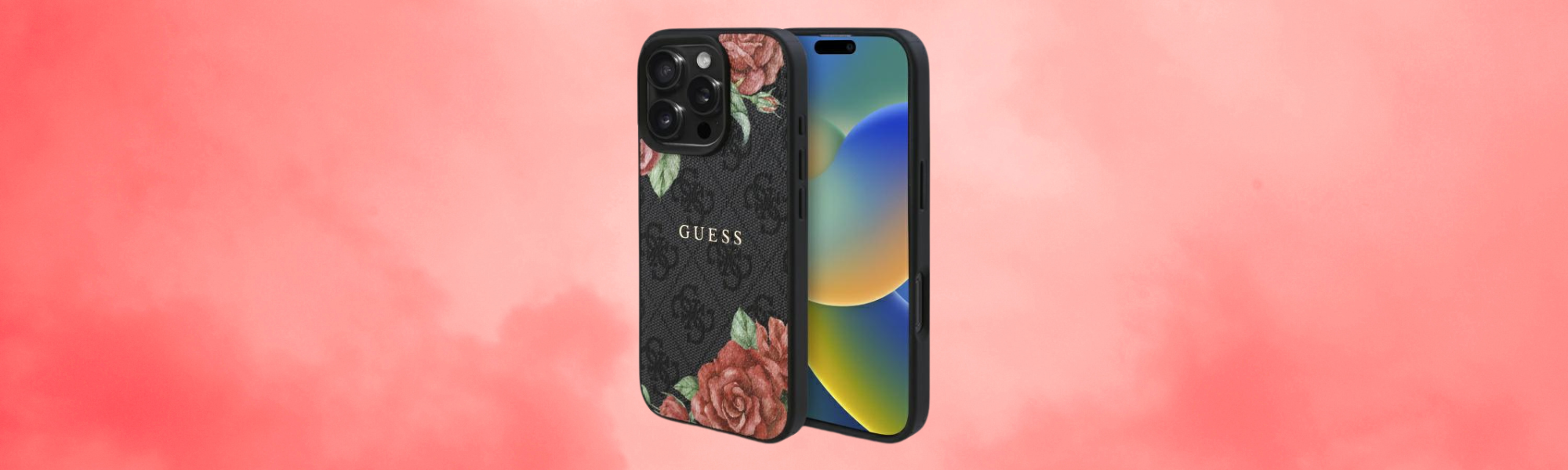 Etui Guess czarne kwiaty iPhone