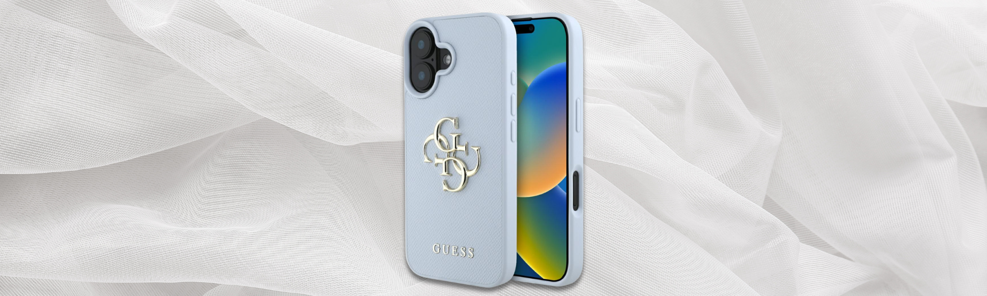 Niebieskie etui Guess złote logo 4G