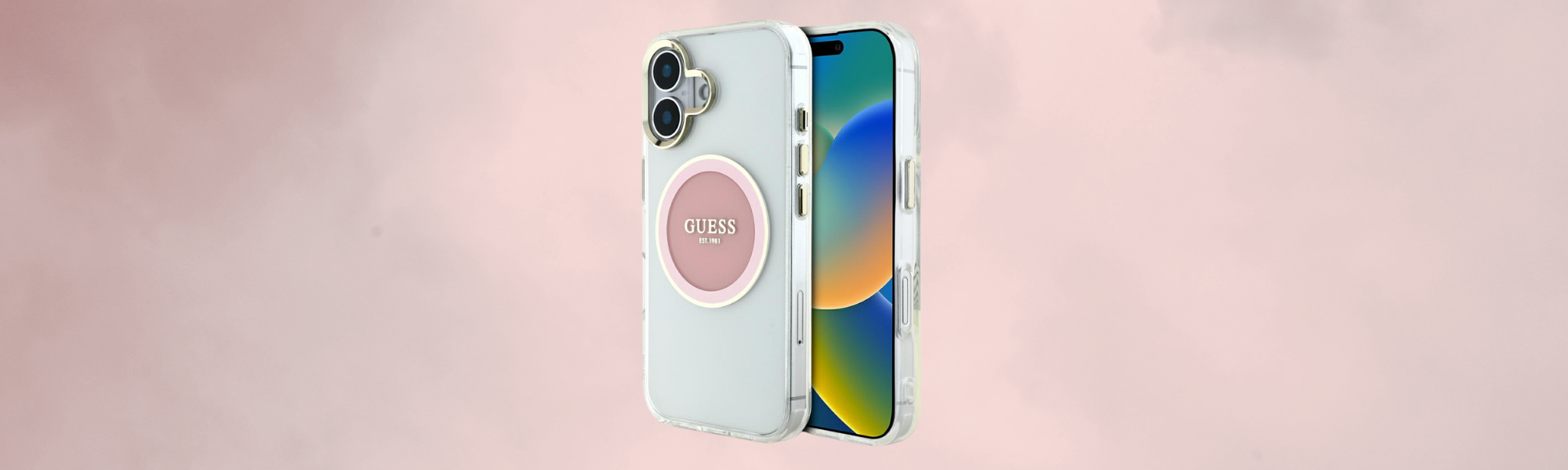 Etui Guess IML Metal Colored Circle Classic Logo MagSafe Przezroczyste etui Guess z logo MagSafe