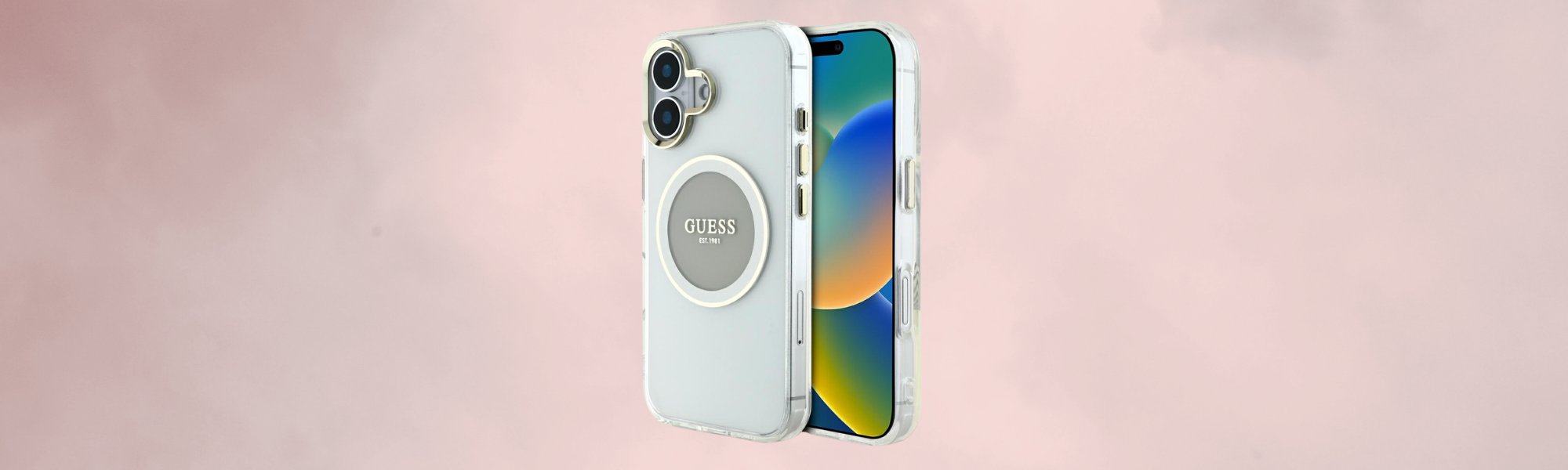 Etui Guess IML Metal Colored Circle Classic Logo MagSafe Przezroczyste etui Guess z logo MagSafe