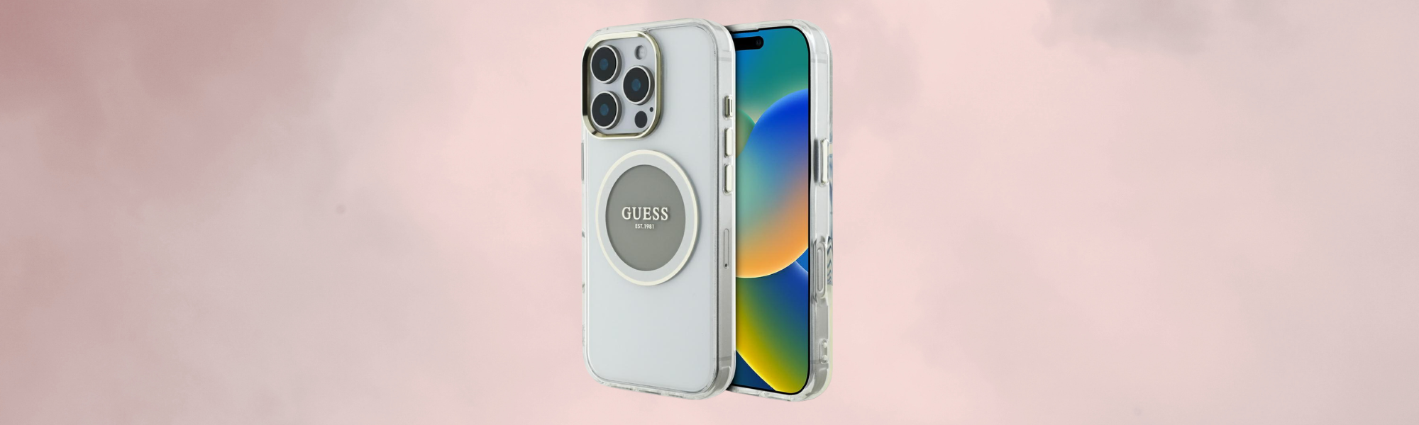 Etui Guess IML Metal Colored Circle Classic Logo MagSafe Przezroczyste etui Guess z logo MagSafe