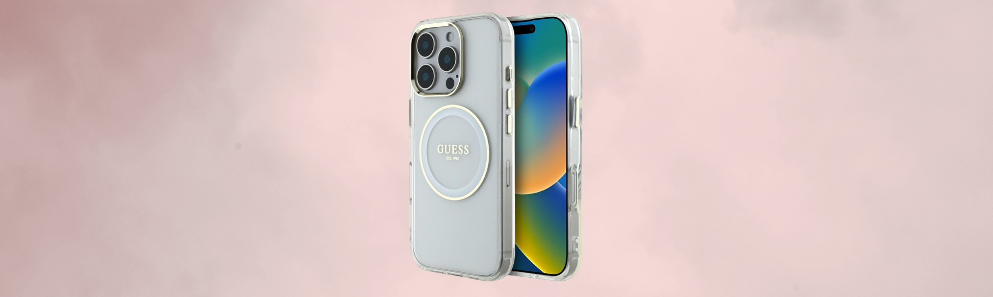 Etui Guess IML Metal Colored Circle Classic Logo MagSafe Przezroczyste etui Guess z logo MagSafe