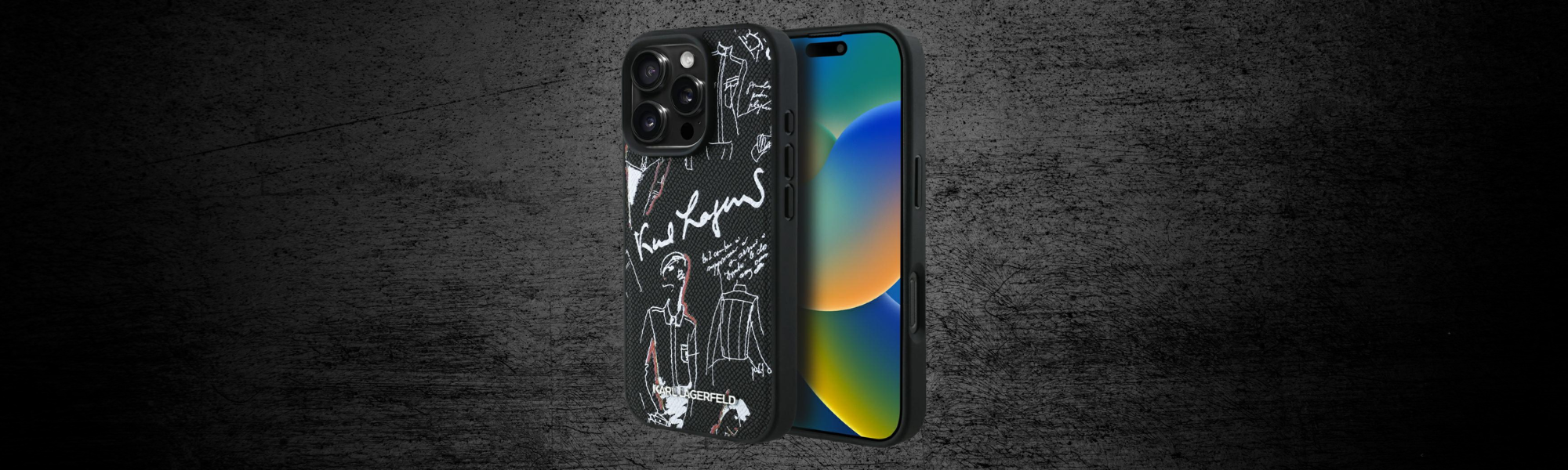 Czarne etui Karl Lagerfeld logo szkic