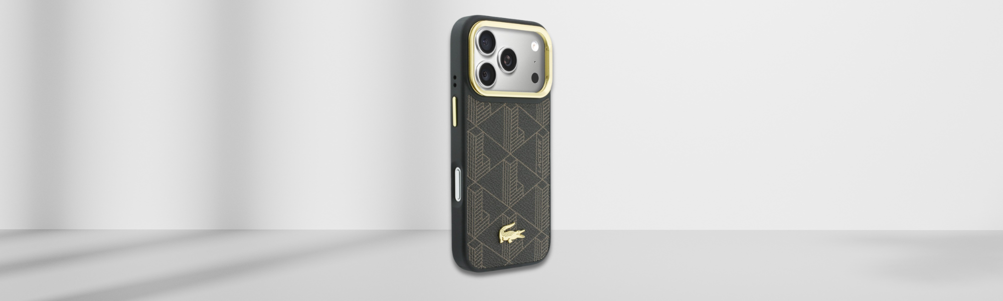Etui Lacoste wzór monogram złoty krokodyl
