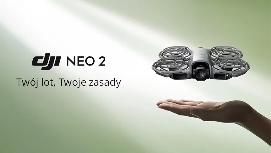 Zdjęcie drona DJI Neo 2 z hasłem Twój lot, Twoje zasady.