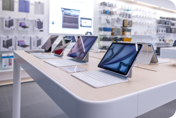 Stanowiska z iPadami w salonie iSpot przygotowane do programu EduChampions