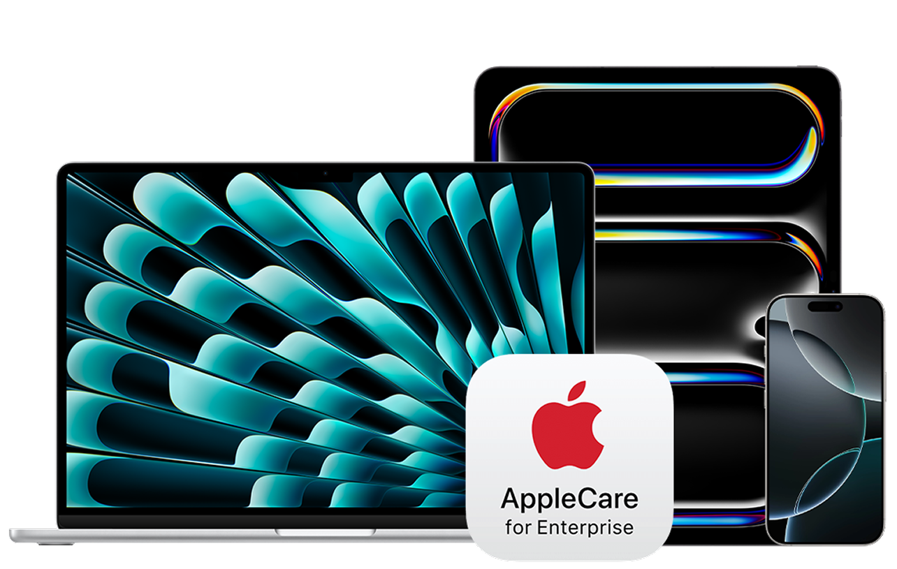 Ekosystem urządzeń Apple (MacBook, iPhone, iPad) z pakietem ochrony AppleCare for Enterprise w iSpot