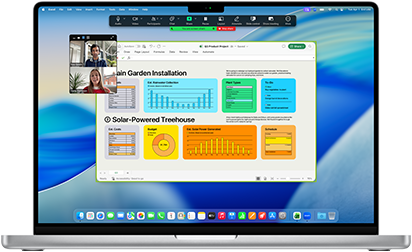16‑calowy MacBook Pro z czipem M4. Na ekranie widać biznesowe połączenie w aplikacji Zoom. Jedna osoba udostępnia okno programu Excel z wyświetlonymi danymi i wykresami
