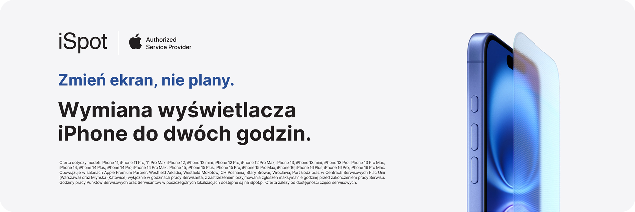 Autoryzowana wymiana wyświetlacza iPhone w serwisie iSpot - naprawa w 2 godziny