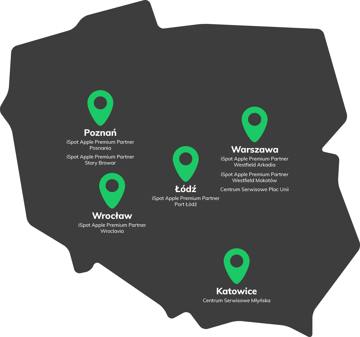 Mapa salonów iSpot w Polsce - znajdź najbliższy punkt