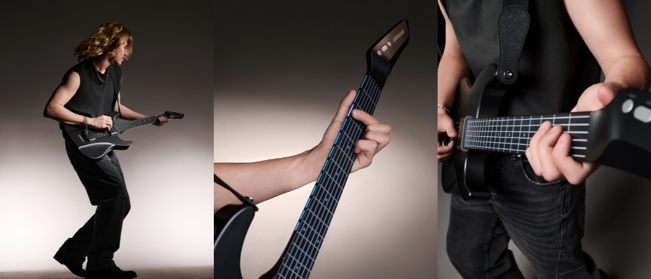 Użytkownik wykorzystuje różne brzmienia gitary AeroBand Midi.