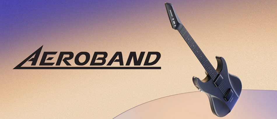 Widok gitary i logo AeroBand.