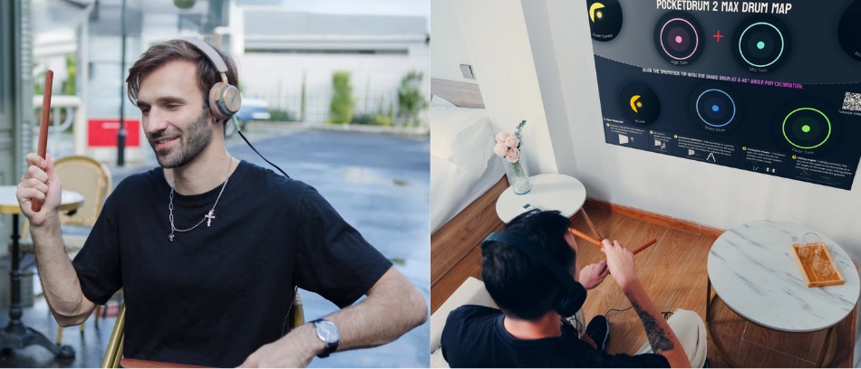 Perkusja elektroniczna AeroBand PocketDrum 2 Max umożliwia grę w różnych pomieszczeniach bez zakłócania ciszy.