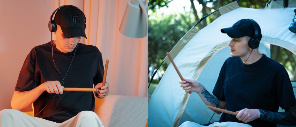 Perkusję AeroBand PocketDrum 2 Max możesz zabrać i grać na niej nawet pod namiotem.