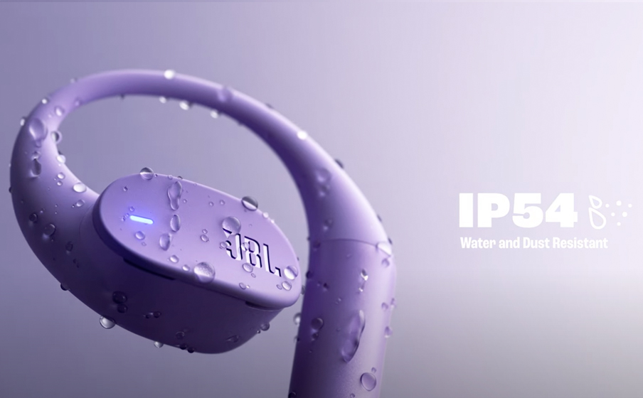 Ilustracja wodoodporności słuchawek JBL Sense Lite.