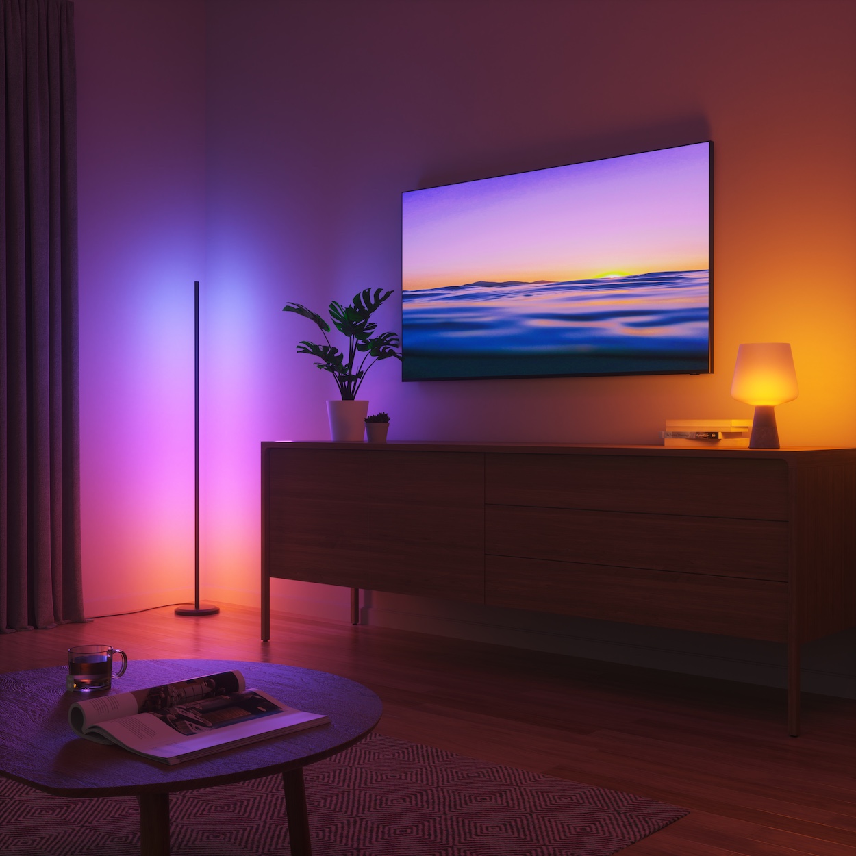 Ilustracja różnych kolorów emitowanych przez Nanoleaf Solar Garden Lights