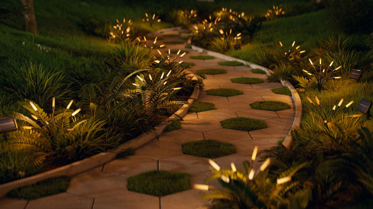 Nanoleaf Solar Garden Lights oświetlają ścieżkę w ogrodzie