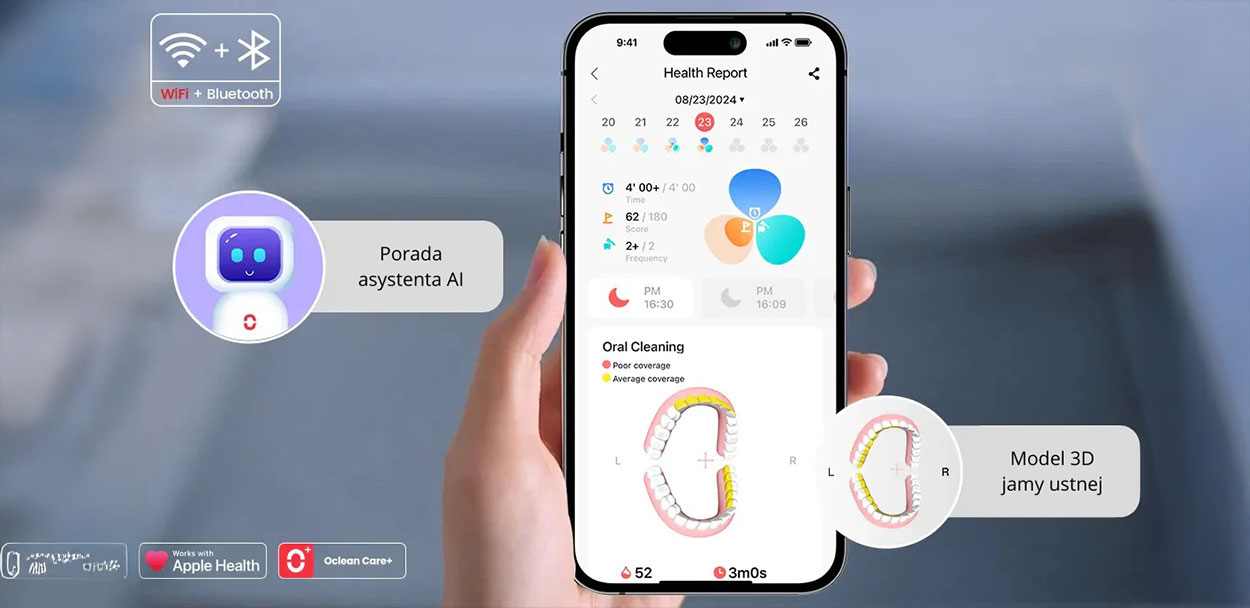 Okno aplikacji Oclean Care+ na ekranie smartfona
