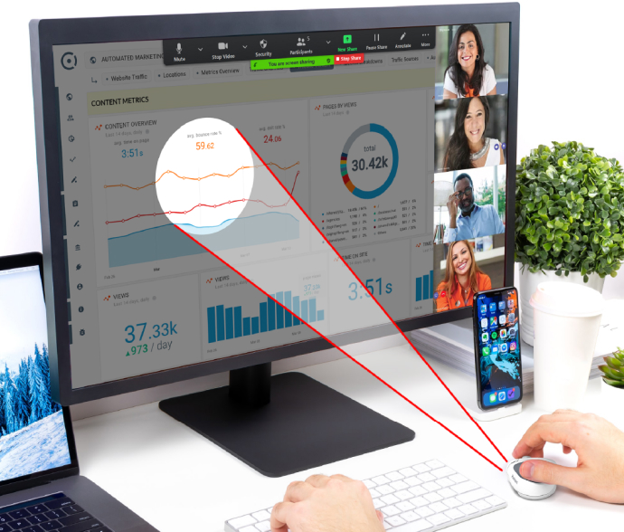 Ilustracja korzystania z wirtualnego prezentera obsługiwanego przez mysz Swiftpoint PadPoint