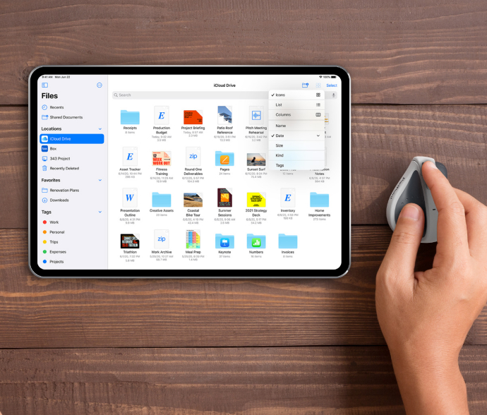 Ilustracja współpracy myszki Swiftpoint Padpoint ze wszystkimi aplikacjami iPadOS.