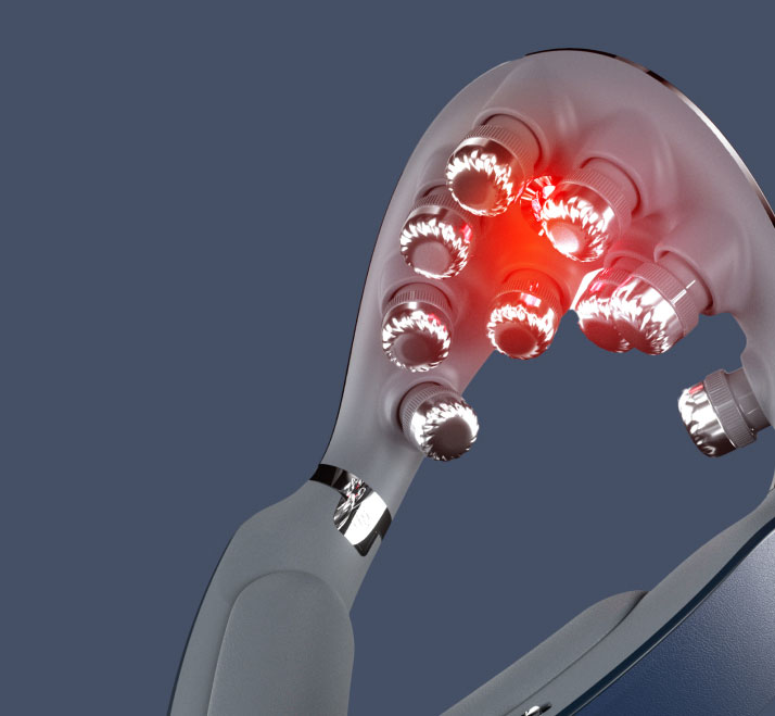 Zdjęcie elementów masażera SKG W7 Pro-Fold odpowiedzialnych za 3‑stopniowy gorący kompres