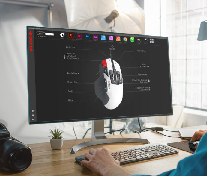 Użytkownik dostosuje ustawienia myszy Swiftpoint Creator do swoich potrzeb.