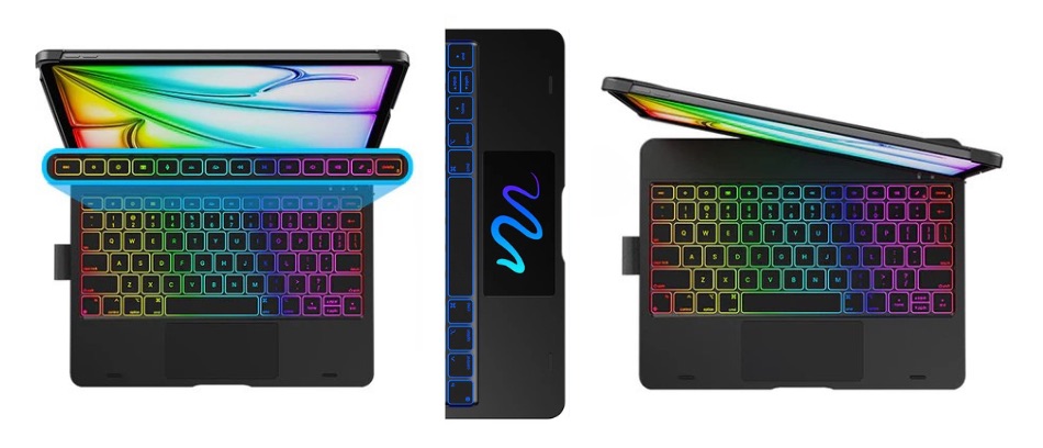 Widok podświetlonej klawiatury Typecase Flexbook Touch.