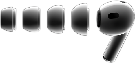 cztery pary silikonowych wkładek dousznych w różnych rozmiarach: XS, S, M i L, prawa słuchawka AirPods