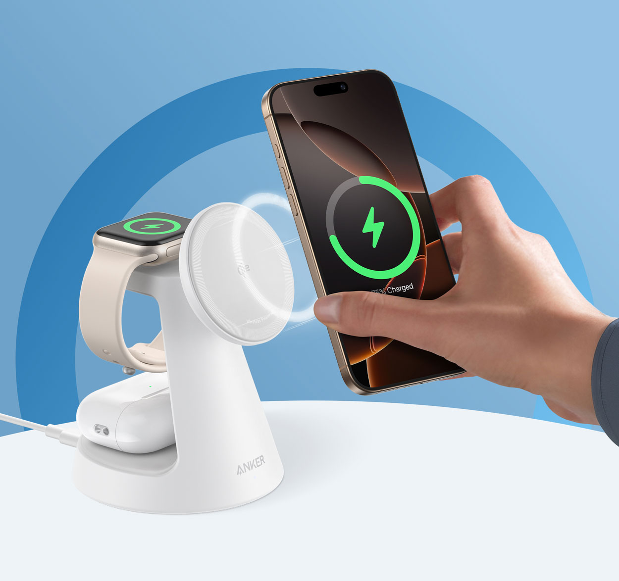 Ilustracja szybkiego ładowania Anker MagGo 3-in-1