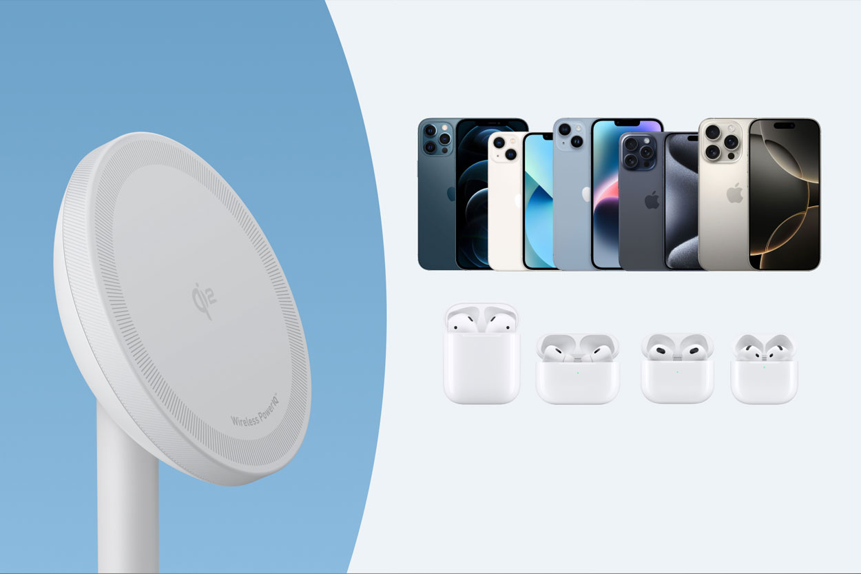 Ilustracja produktów zgodnych z ładowarką Anker MagGo Wireless Charger