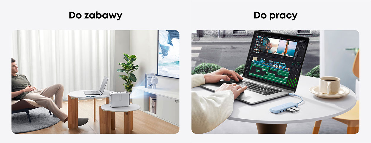 Urządzenia podłączone do laptopa przez przejściówkę Anker 332 USB-C Hub 5-in-1 ułatwiają pracę i zabawę