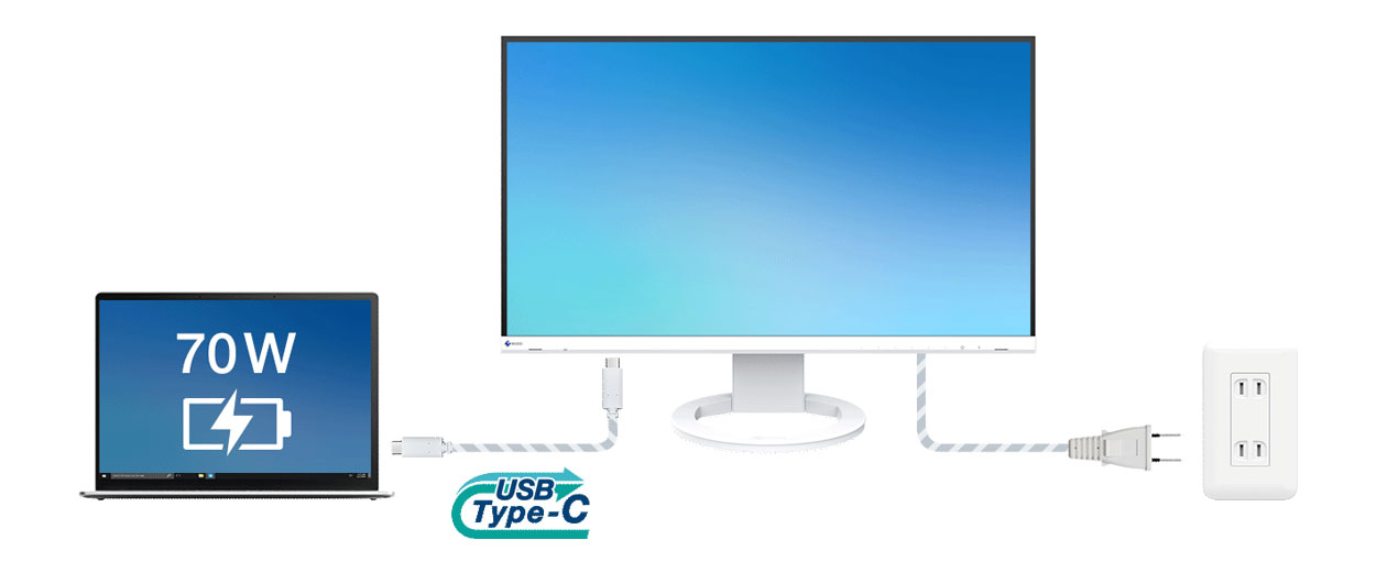 Monitory EIZO Ładowanie laptopa podłączonego do monitora FlexScan EV2740S poprzez złącze USB-C