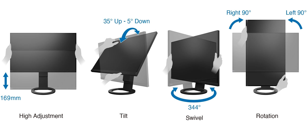 Monitory EIZO Regulowana wysokość stopki umożliwia ustawiwenie ekranu monitora FlexScan EV2740S nad ekranem laptopa
