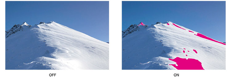 Monitor EIZO ColorEdge CG2400S Porównanie obrazów wyświetlanych na monitorze EIZO ColorEdge CG2400S z włączoną i wyłączoną funkcją Luminance Warning