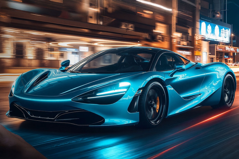 Zdjęcie samochodu wyścigowego ilustruje możliwość wykorzystania projektora JMGO – N1s SE do gier.