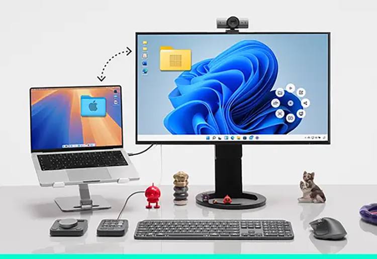 Przykład użycia myszy Logitech MX Master 4 na kilku ekranach
