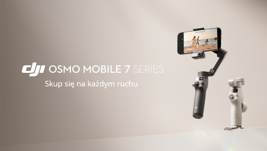 Zdjęcie gimbala DJI Osmo Mobile 7 z hasłem Skup się na każdym ruchu.