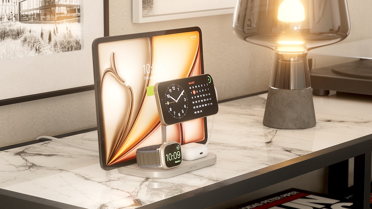 Zens 4in1 Wireless Charger Qi2 60W Magsafe ładuje cztery urządzenia jednocześnie w salonie